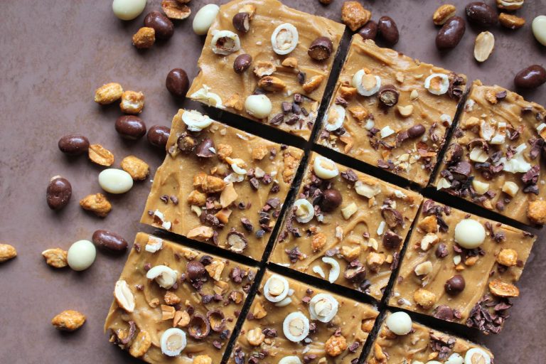 Chocolate, Salted Caramel & Peanut Butter Bars – Indulging Innocently 